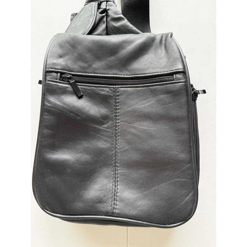 Buxton Vintage 90s Y2K Unisex Black Leather Travel Crossbody Bag Sling Messenger